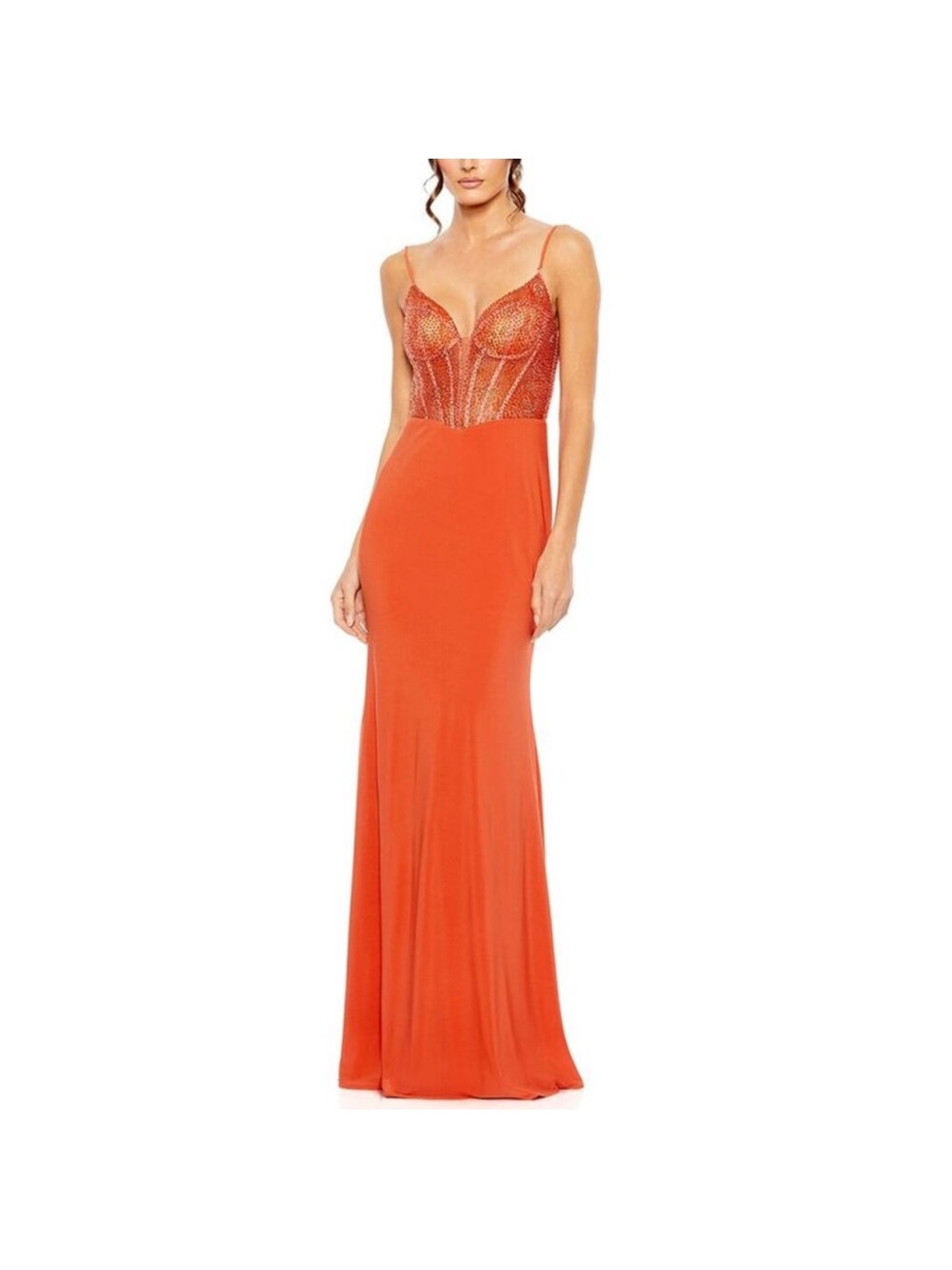 Mac Duggal Orange Rhinestone Corset Sleeveless Maxi Gown Dress Size 8 NEW